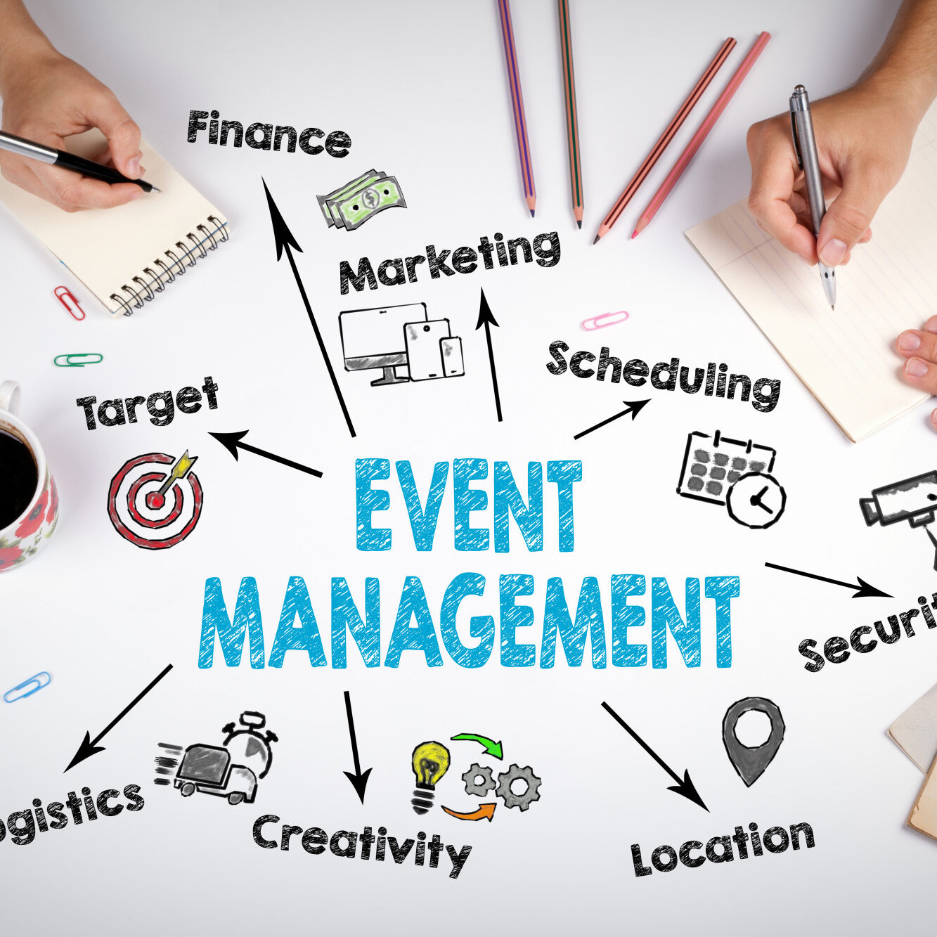 Event management Concept. The meeting at the white office table.